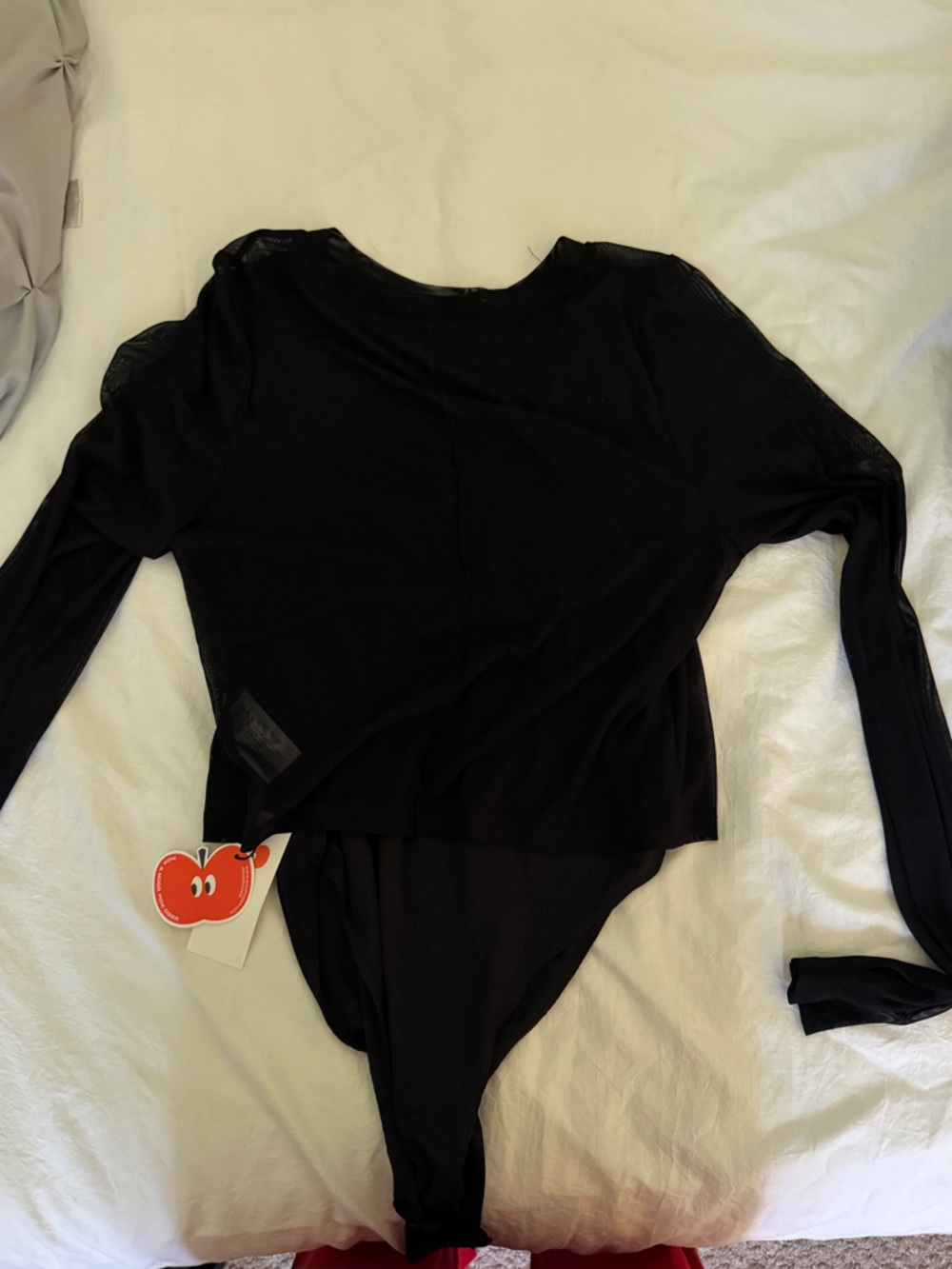 Cider Black Long-Sleeve Sheer Bodysuit Top
